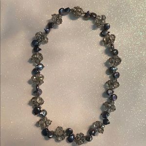 Gray pearl and crystal necklace